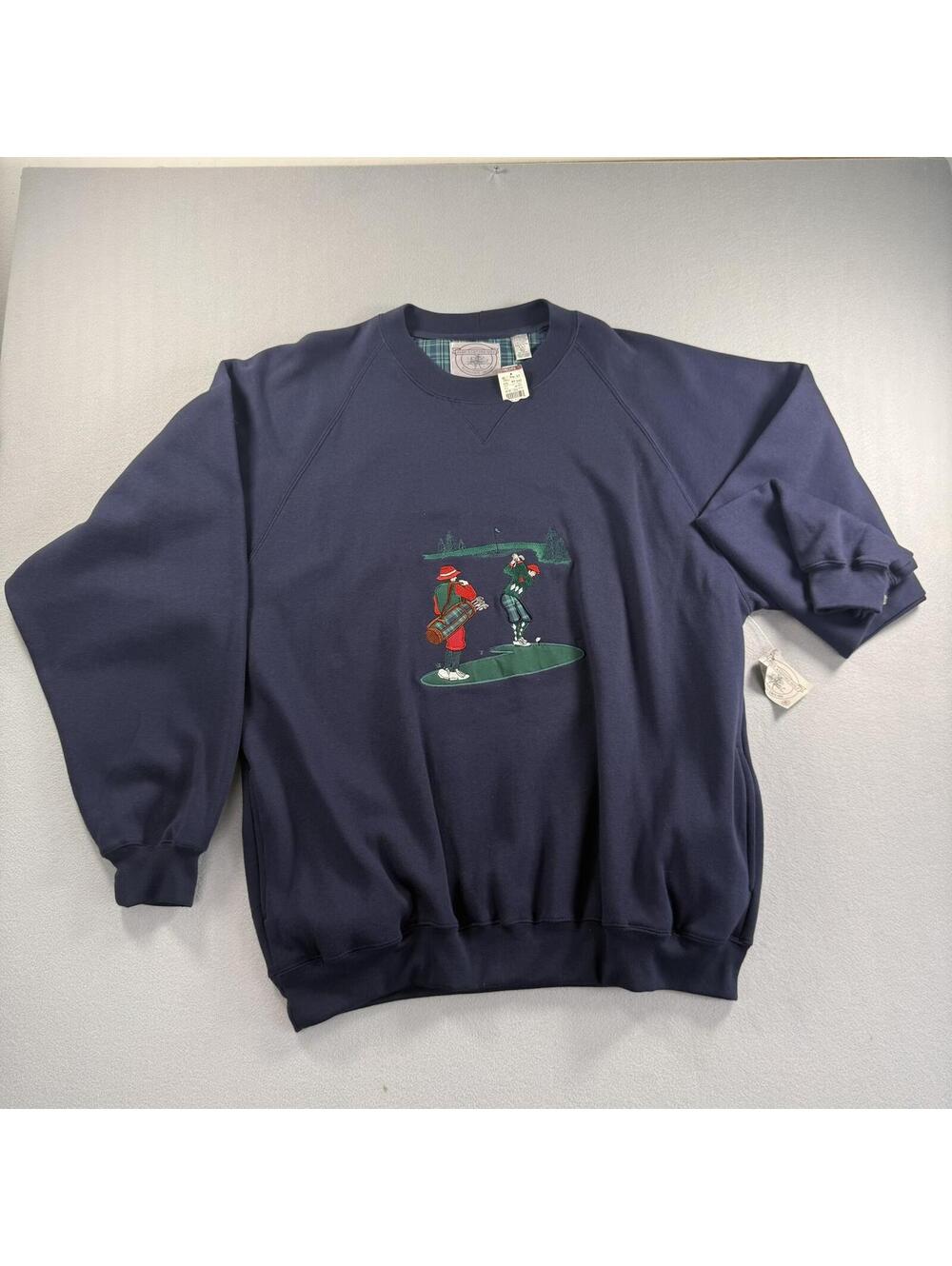 VTG 90s John Ashford Golf Embroidered Crewneck Sweatshirt XL NWT Navy Pockets